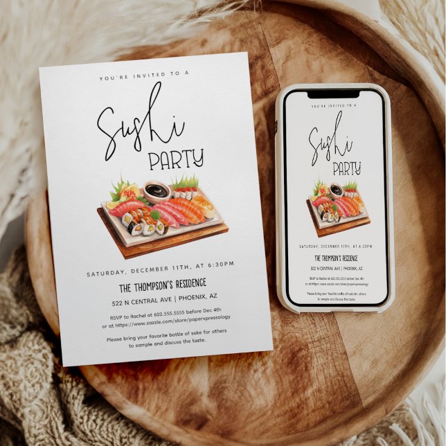 Sushi Party Any Occasion Party Sushi Night Party Invitation (Creator Uploaded)