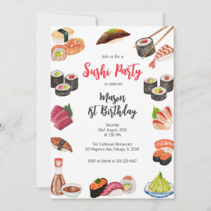 Sushi Party Birthday Invitation