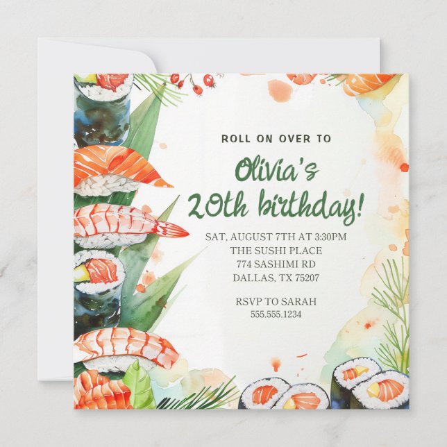 Sushi Party Birthday Invitation (Front)