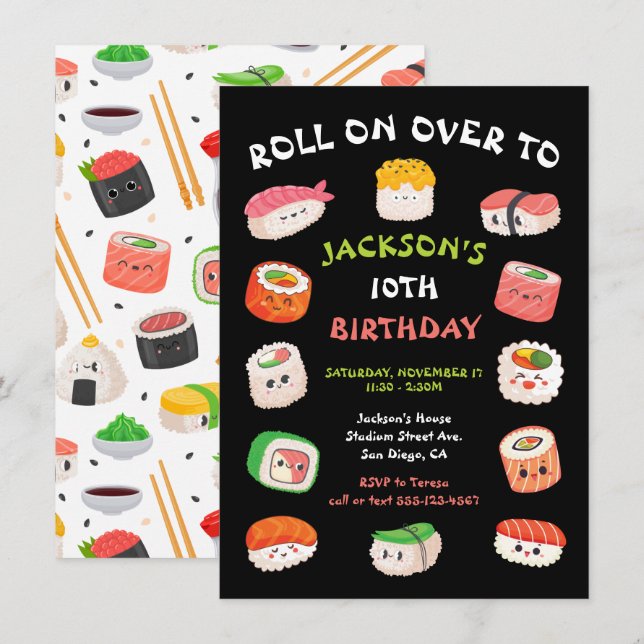 Sushi Party birthday Invitation (Front/Back)