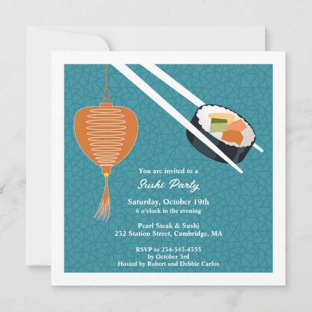 Sushi Party Flat Invitation (Front)