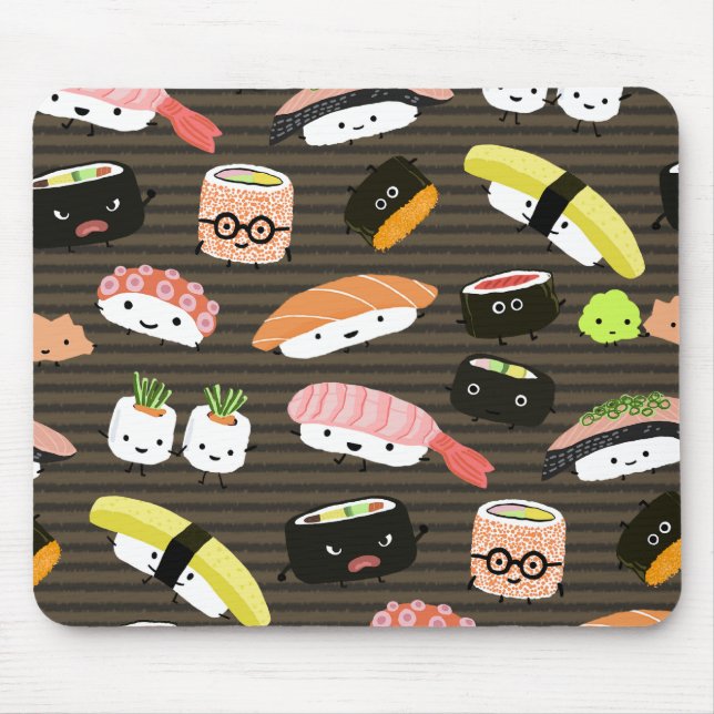 Sushi Party - Fun Sushi Characters Pattern Mouse Mat (Front)