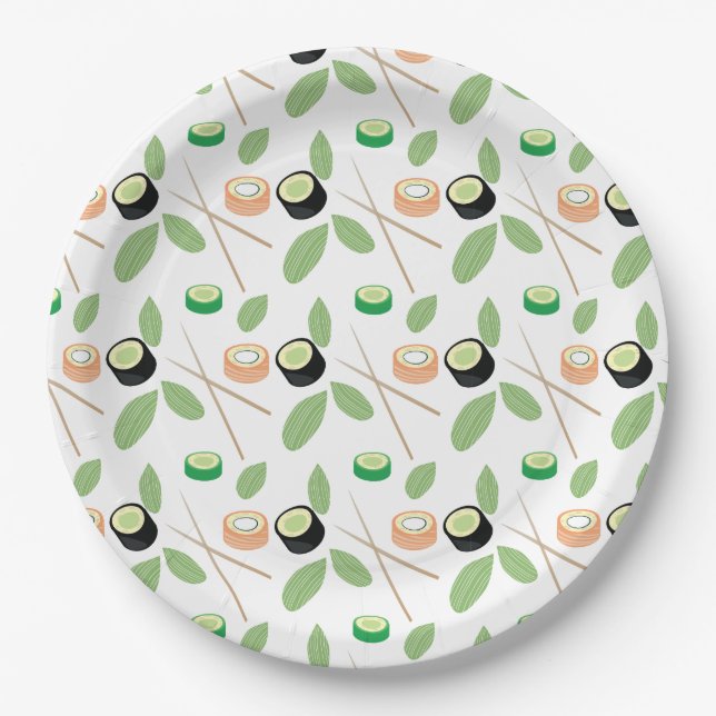 Sushi Party Hibachi Sushi Rolls and Chopsticks Paper Plate (Front)