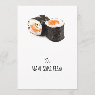 Sushi party invitation, funny humour dinner fish invitation