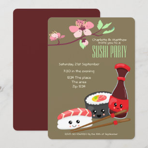 Sushi Party Kawaii Personalise Japanese Themed Invitation