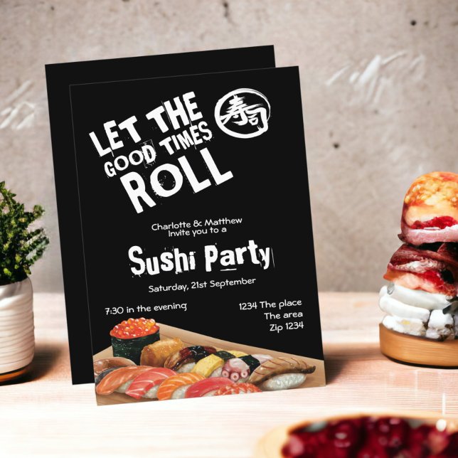 Sushi Party Let The Good Times Roll Japanese Invitation (Sushi Party Let The Good Times Roll Japanese Invitations from Ricaso. Sushi dinner party invites)