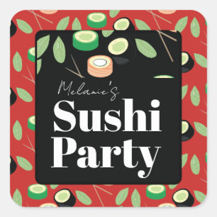 Sushi Party Rolls Birthday Name Square Sticker
