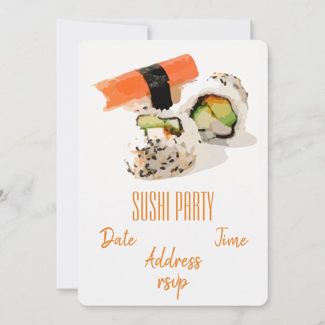 Sushi Party salmon Modern Japanese party Invitation (Front)
