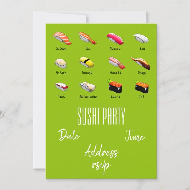 Sushi Party Wasabi Modern Japanese party Invitation (Front)