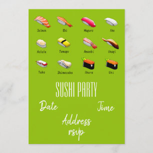 Sushi Party Wasabi Modern Japanese party Invitation