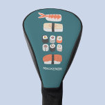 Sushi Personalised Golf Head Cover<br><div class="desc">Fun Japanese sushi,  nigiri and maki roll food art design on a teal green background. Personalise by changing or removing the name. Perfect for your favourite foodie.  Original art by Nic Squirrell.</div>