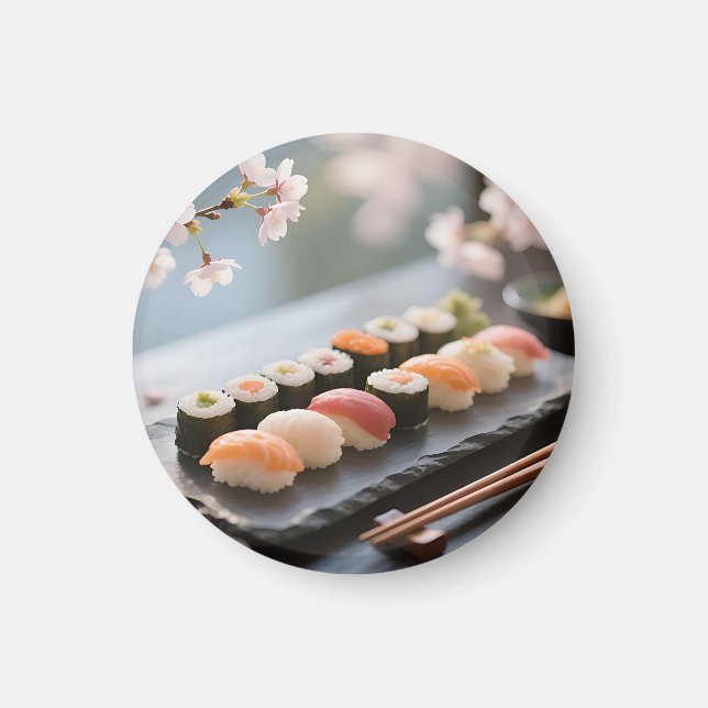 Sushi Platter Cherry Blossom Magnet (Front)
