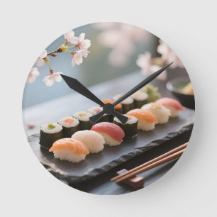 Sushi Platter Cherry Blossom Round Clock