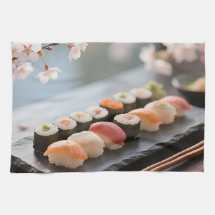 Sushi Platter Cherry Blossom Tea Towel