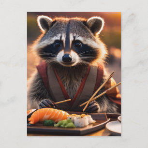 sushi racoon postcard