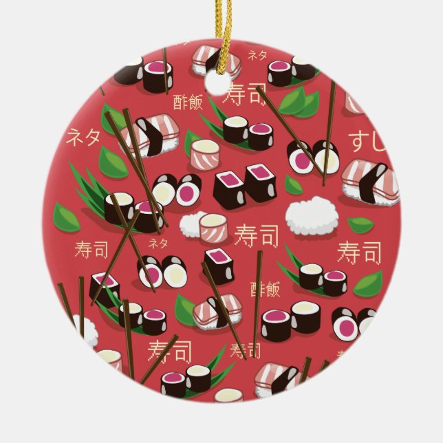 Sushi Red Ceramic Tree Decoration (Front)