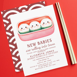 Sushi Rice Ball Kawaii Triplets Baby Shower Invitation