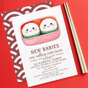 Sushi Rice Ball Kawaii Twins Baby Shower Invitation