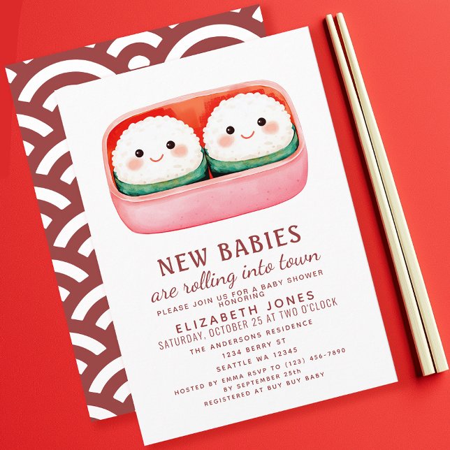 Sushi Rice Ball Kawaii Twins Baby Shower Invitation (Creator Uploaded)