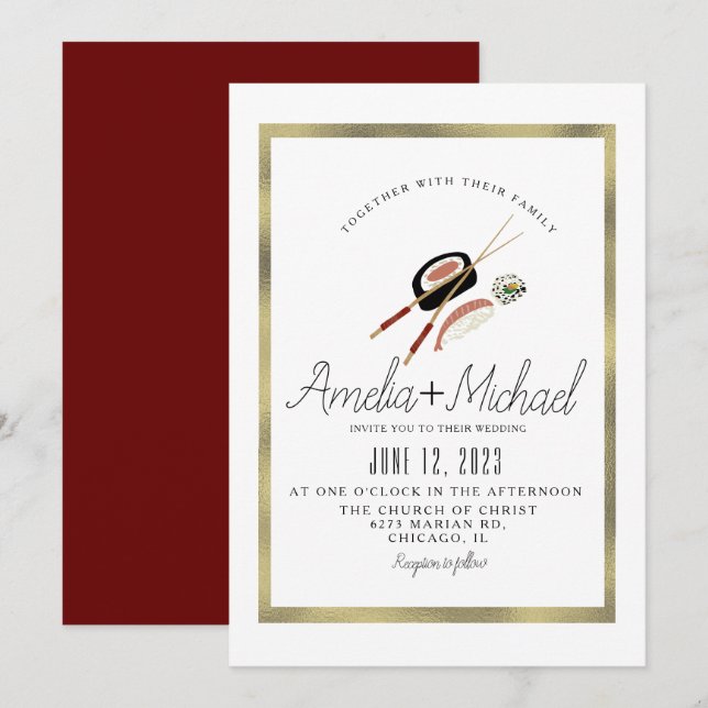 Sushi Roll Asian Japan Restaurant Wedding Invitation (Front/Back)