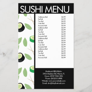 Sushi Roll Asian Restaurant Pattern Menu
