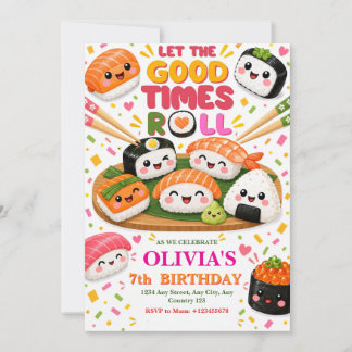 Sushi Roll Birthday Party Japanese Invitation