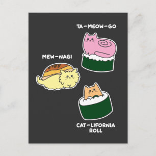 Sushi Roll Cat Animal Pun Postcard