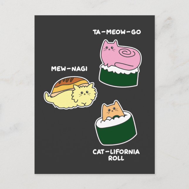 Sushi Roll Cat Animal Pun Postcard (Front)