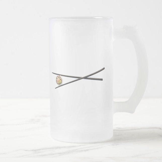 Sushi Roll & Chopsticks - Customised Template Frosted Glass Beer Mug (Right)