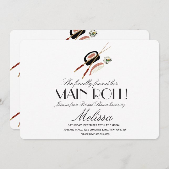 Sushi Roll Chopsticks Japan Saki Bridal Shower Invitation (Front/Back)