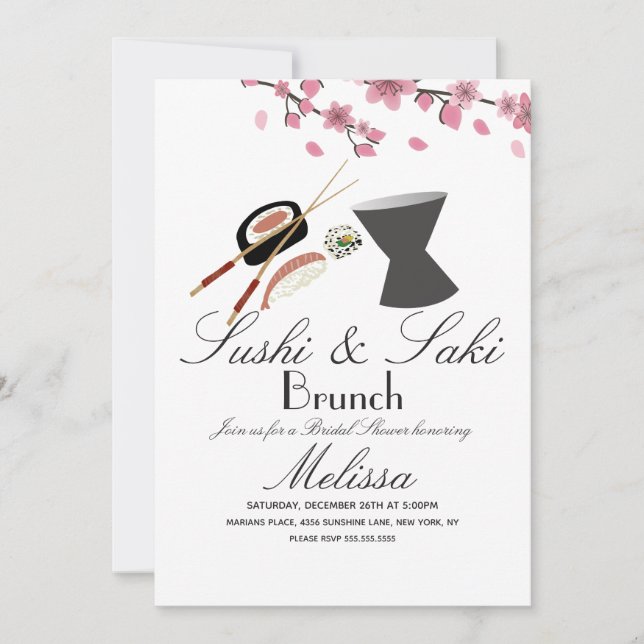 Sushi Roll Chopsticks Saki Tree Bridal Shower  Invitation (Front)