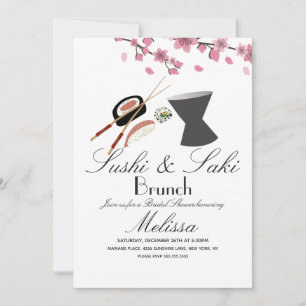 Sushi Roll Chopsticks Saki Tree Bridal Shower  Invitation