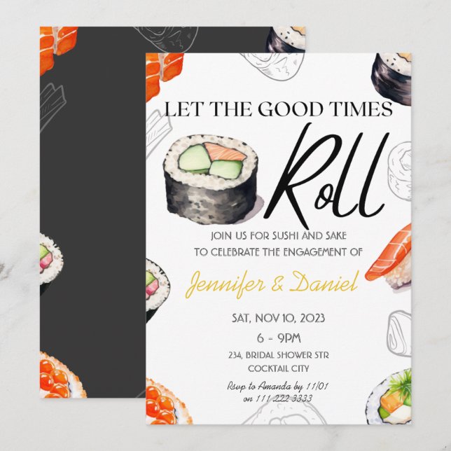 Sushi Roll Engagement Japanese Couples Shower Invitation (Front/Back)