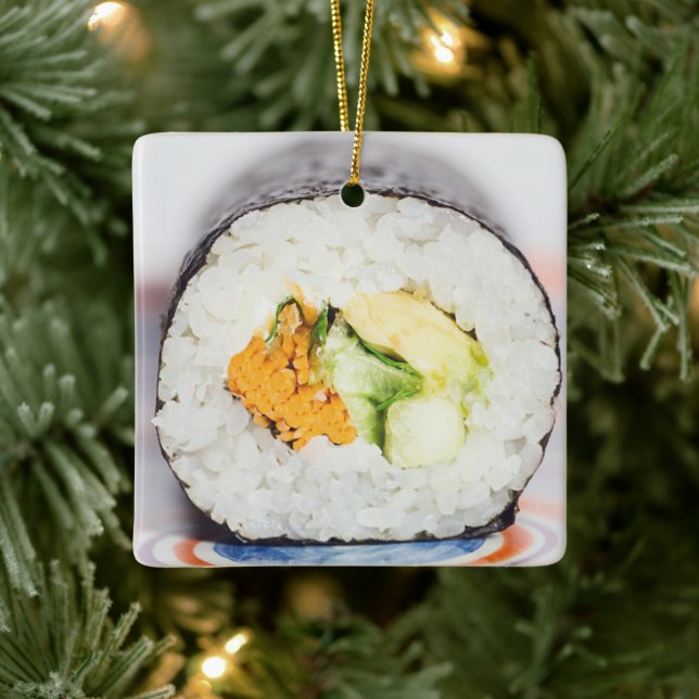 Sushi roll Fish and rice Ceramic Ornament (Tree)