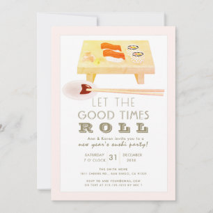 Sushi Roll Pink New Year's Party Invitation