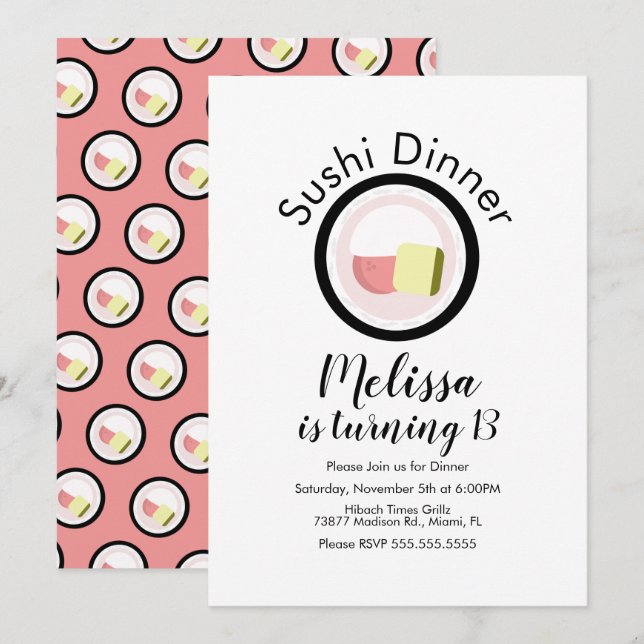Sushi Roll Salmon Teen Birthday Restaurant  Invitation (Front/Back)