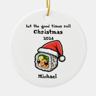 Sushi Roll with a Santa Cap Personalised Ornament