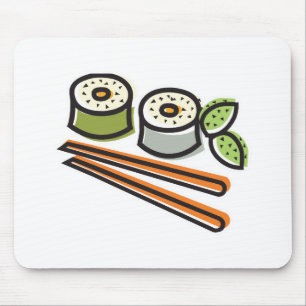 sushi rolls and chopsticks mouse mat