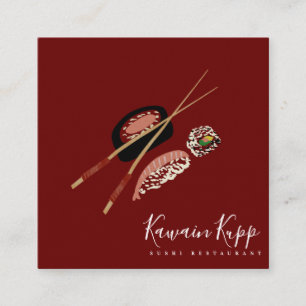 Sushi Rolls Chopstick Restaurant Logo Square Business Card