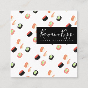 Sushi Rolls Chopstick Watercolor Restaurant Logo Square Business Card