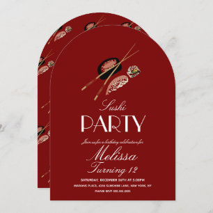 Sushi Rolls Chopsticks Japan Saki Birthday Party Invitation