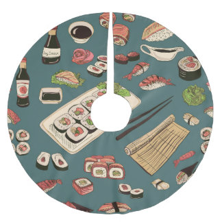 Sushi Rolls: Coloured Seamless Vintage. Brushed Polyester Tree Skirt