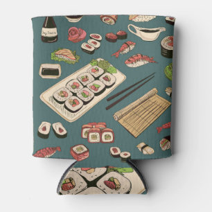 Sushi Rolls: Coloured Seamless Vintage. Can Cooler