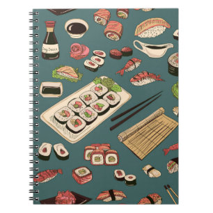 Sushi Rolls: Coloured Seamless Vintage. Notebook