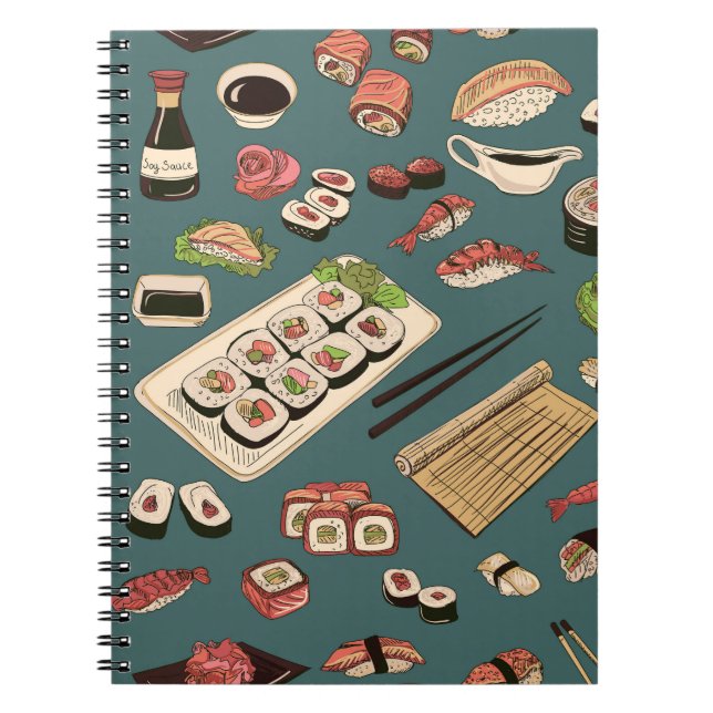 Sushi Rolls: Coloured Seamless Vintage. Notebook (Front)