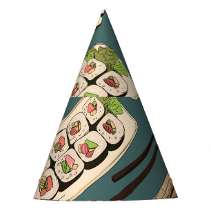 Sushi Rolls: Coloured Seamless Vintage. Party Hat