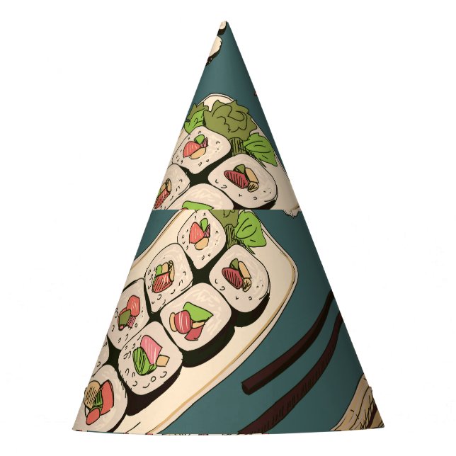 Sushi Rolls: Coloured Seamless Vintage. Party Hat (Front)