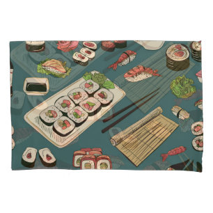 Sushi Rolls: Coloured Seamless Vintage. Pillowcase