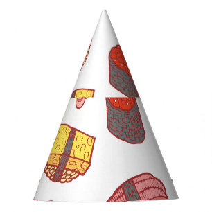 Sushi rolls, doodle, colourful wallpaper party hat