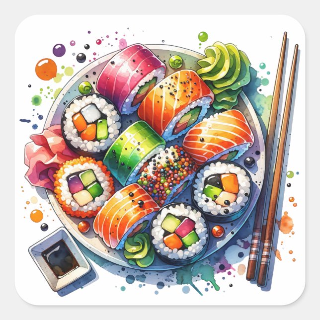 Sushi Rolls Fun Food Square Sticker (Front)